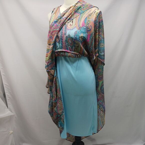 Tommy Hilfiger Bright Pasley Floral Sheer Midi/ Blue Slip Dress Sleeveless  12.. - Picture 3 of 13